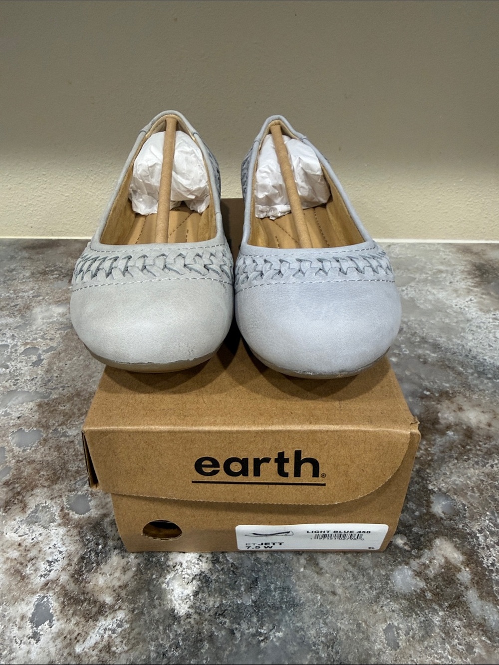 Earth Light Gray Braided Trim Ballet Flats
